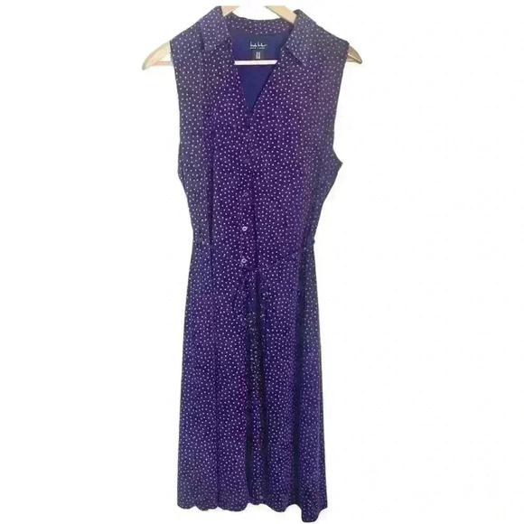 Nicole Miller New York sz 10 navy, red polka polka dot shirt dress non wrinkle - Picture 1 of 11